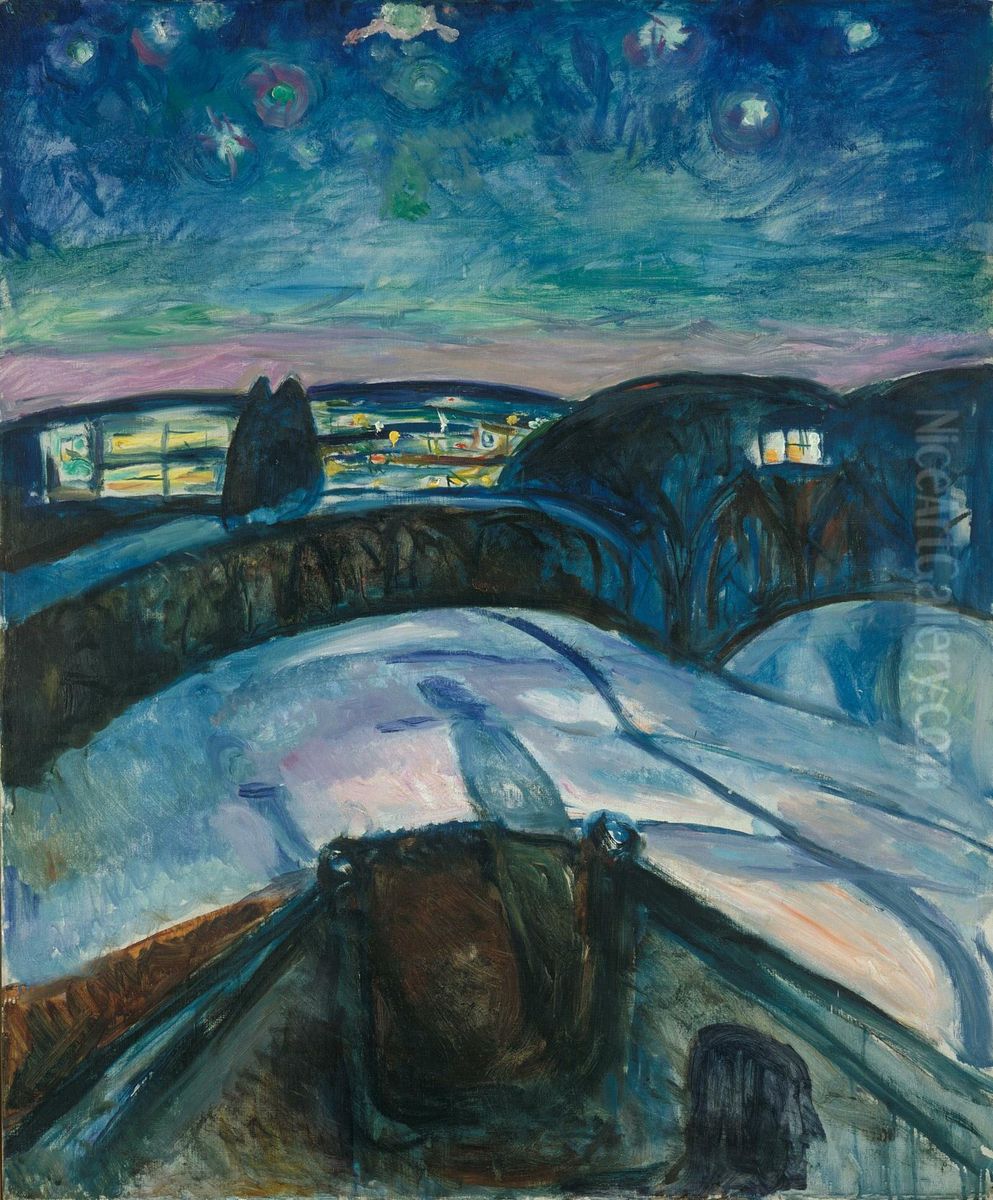Starry Night Oil Painting by Edvard Munch
