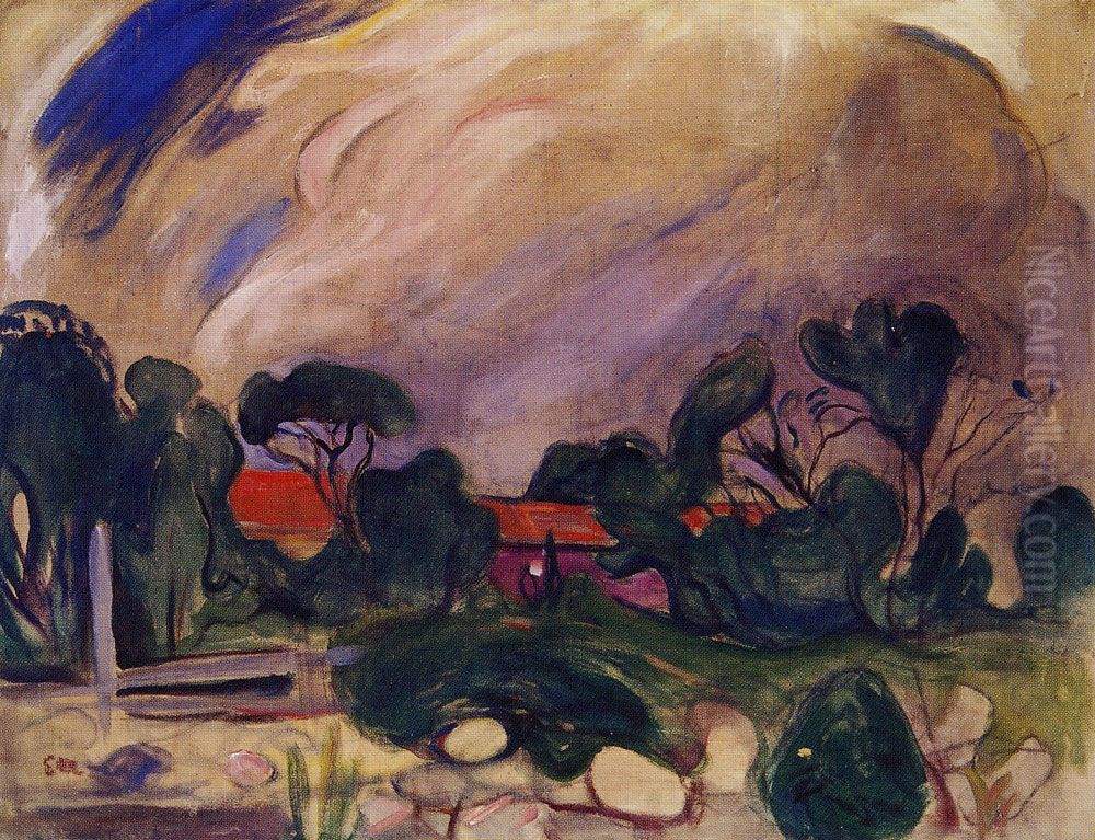 Stormy Landscape Oil Painting by Edvard Munch