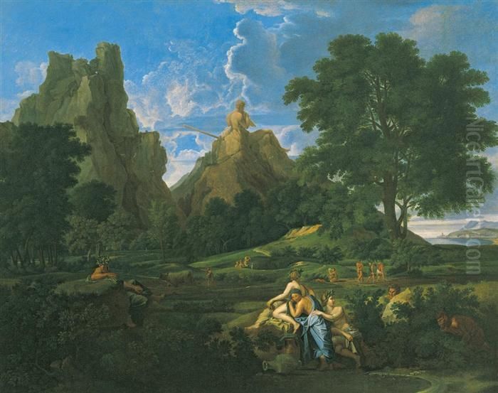 Arcadian Landscape With Nymphs And Satyrs. Oil Painting by Antonio Carracci