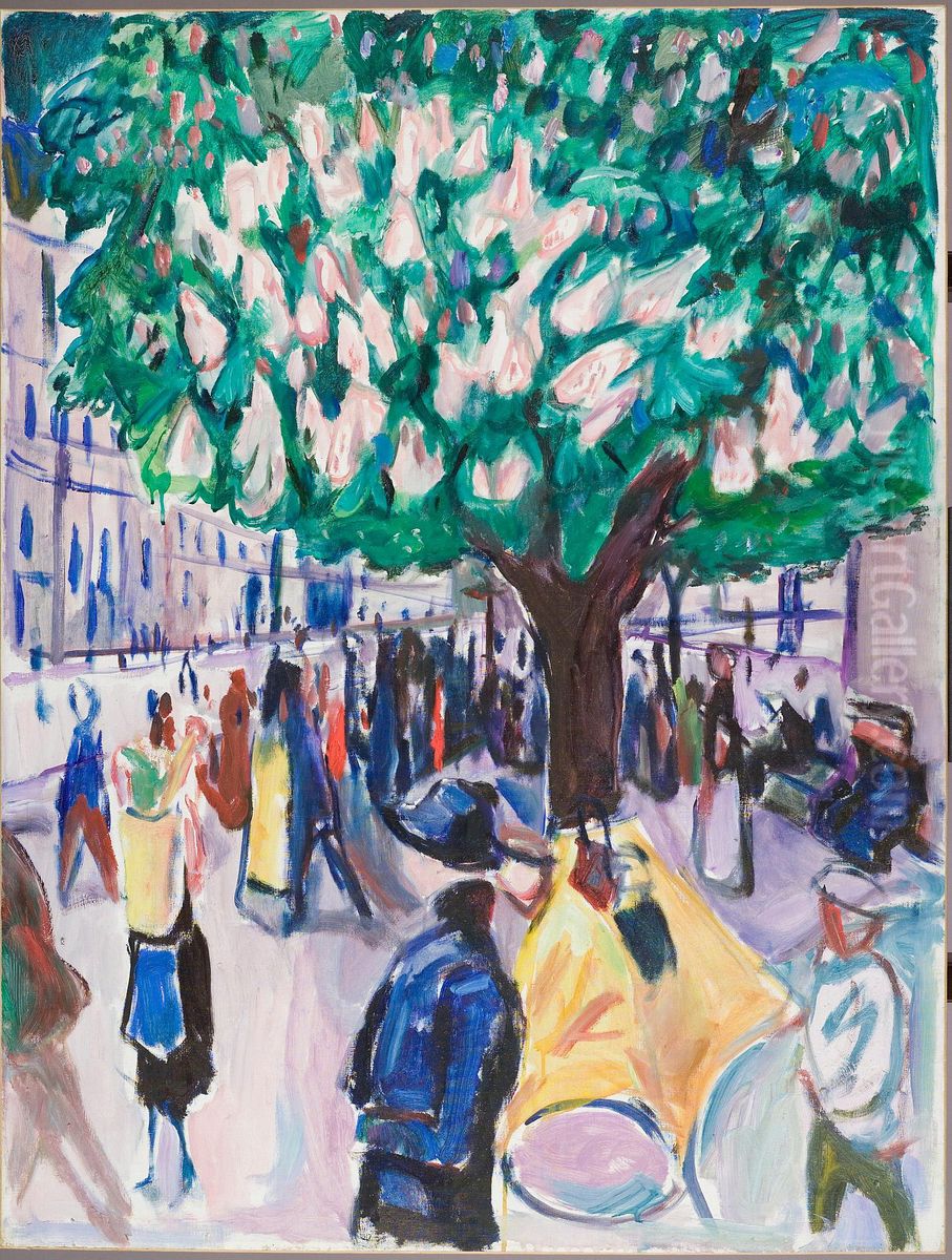 Street with Chestnut in Blossom Oil Painting by Edvard Munch