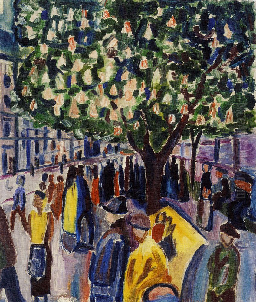 Street with Chestnut in Blossom Oil Painting by Edvard Munch