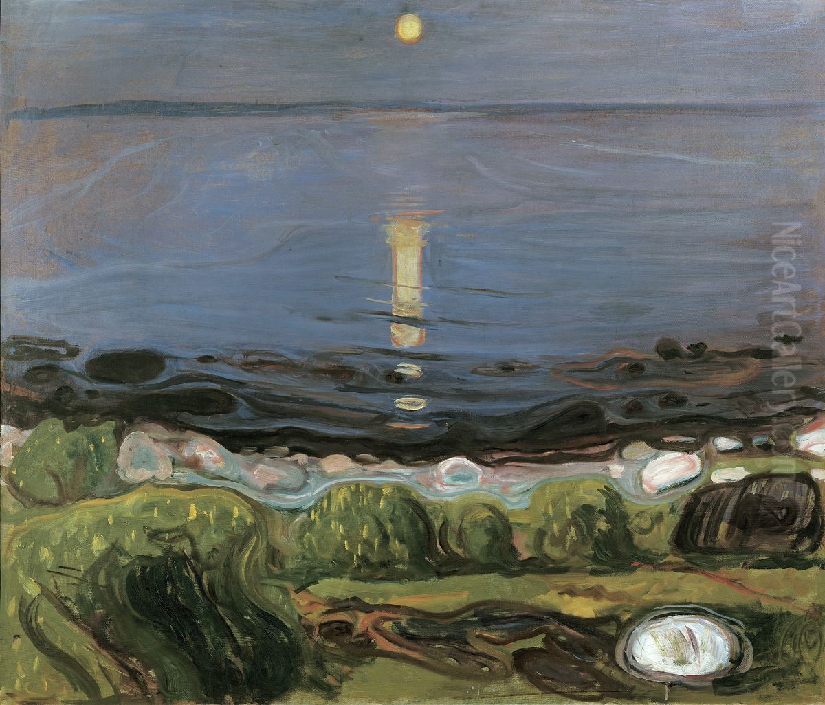 Summer Night by the Beach Oil Painting by Edvard Munch
