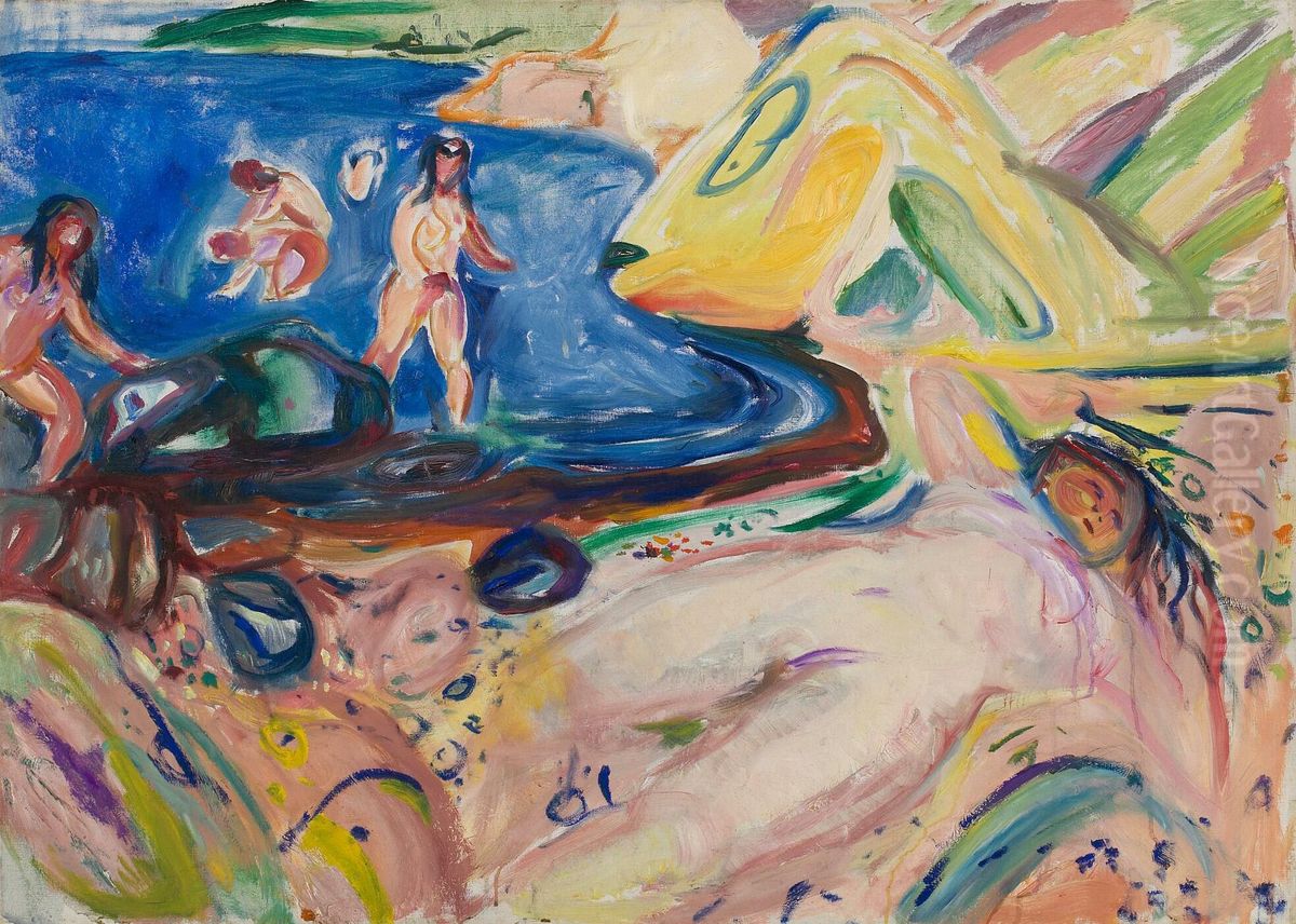 Sunbathing Oil Painting by Edvard Munch