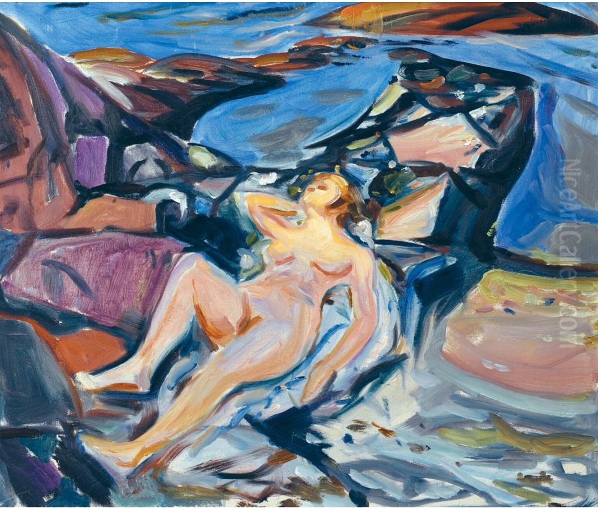 Sunbathing Oil Painting by Edvard Munch