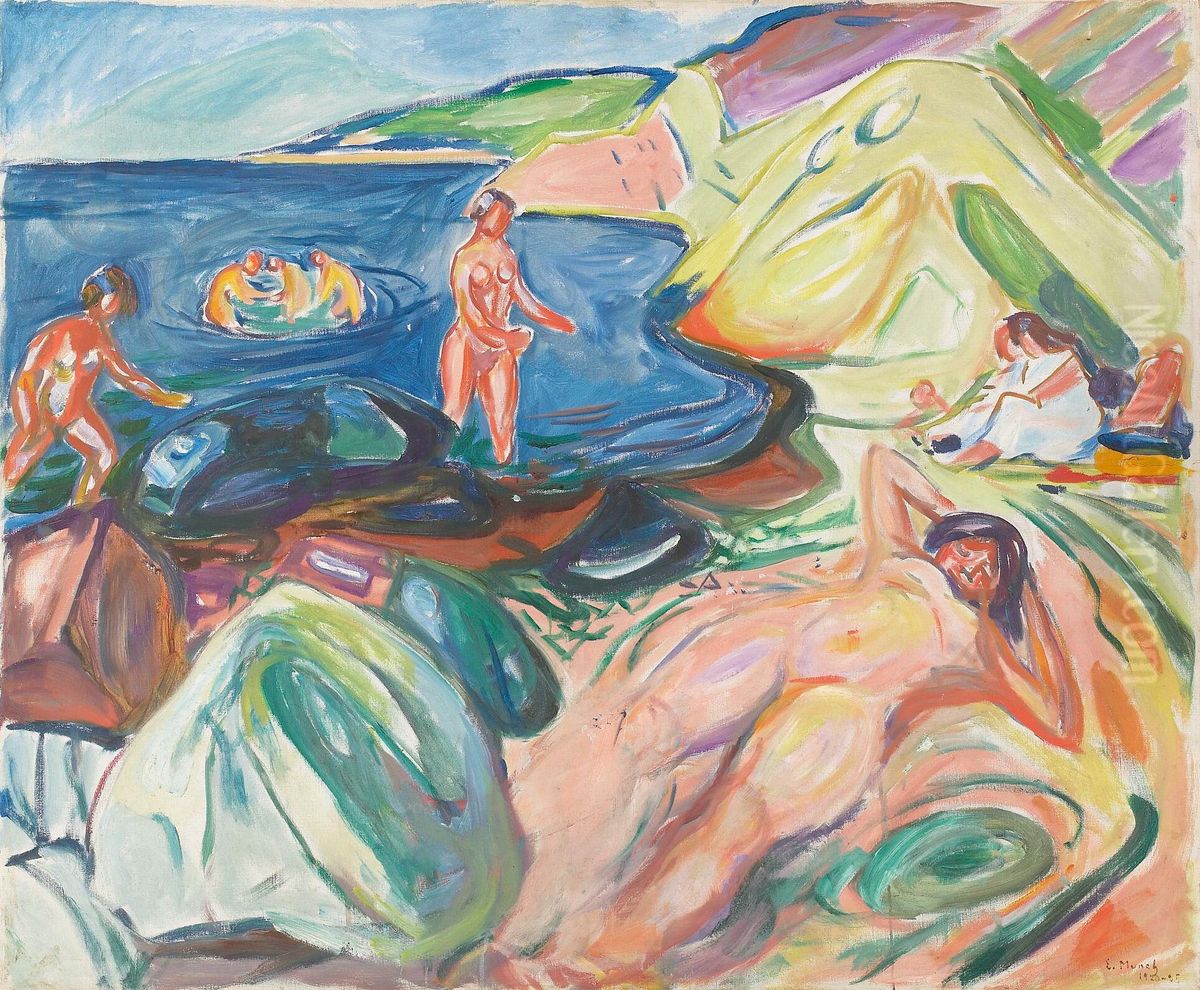 Sunbathing Oil Painting by Edvard Munch