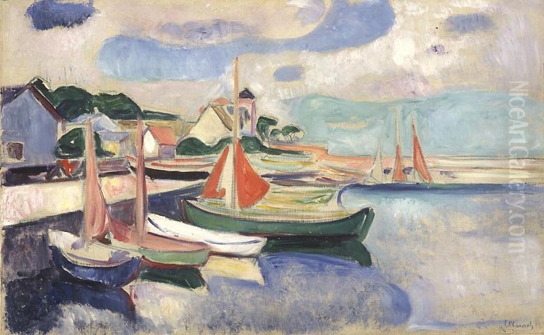 Taarbaek Harbour Oil Painting by Edvard Munch
