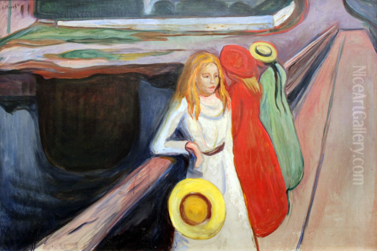 Girls on the bridge Oil Painting by Edvard Munch