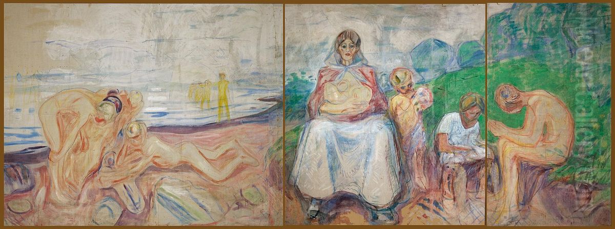 Left Part with Playing Children Oil Painting by Edvard Munch