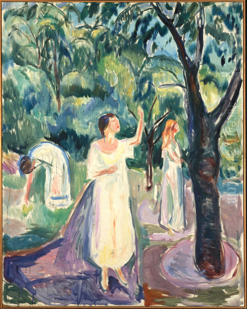 Three Women in the Garden Oil Painting by Edvard Munch