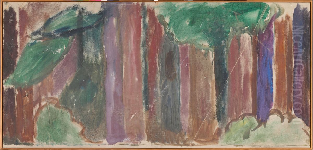 Tree Trunks Oil Painting by Edvard Munch