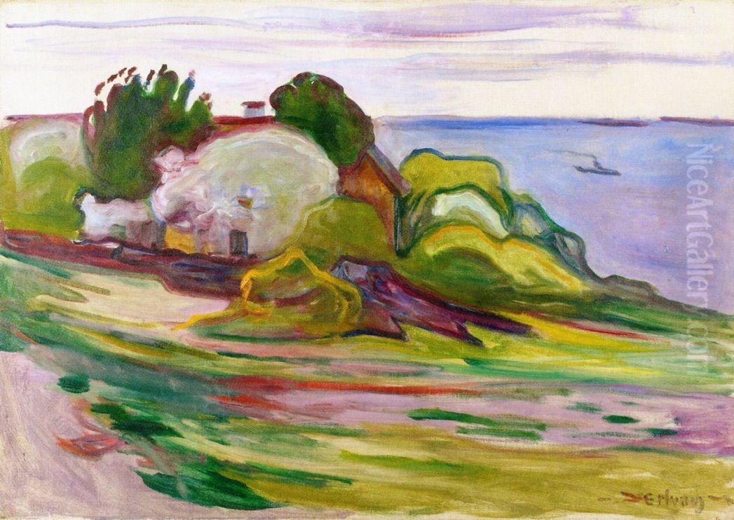 Trees and Torpedo Boat Oil Painting by Edvard Munch