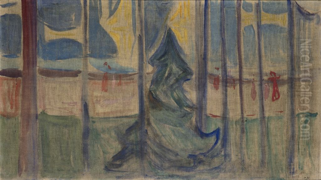 Trees by the Sea (The Reinhardt Frieze) Oil Painting by Edvard Munch
