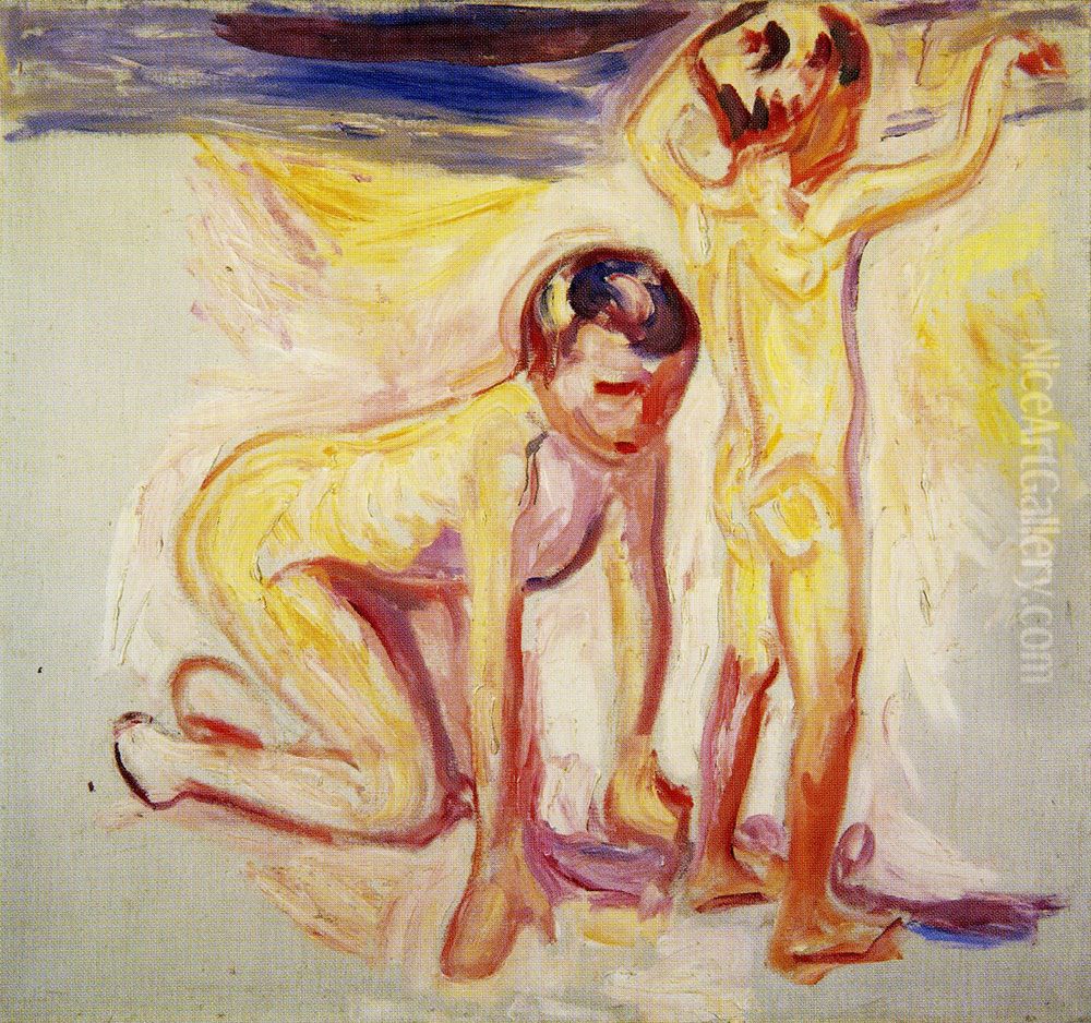 Two Boys on the Beach Oil Painting by Edvard Munch