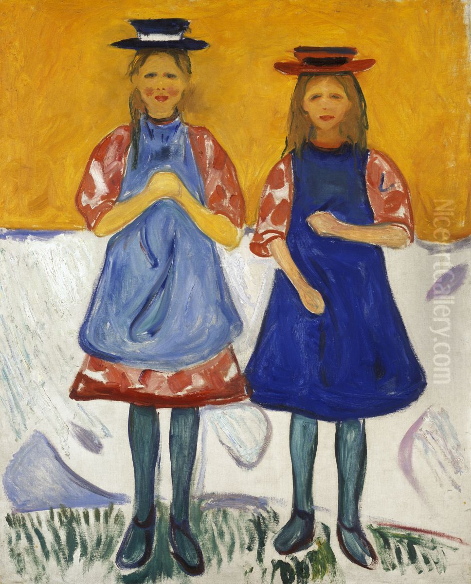 To smapiker med bla forklaer Oil Painting by Edvard Munch