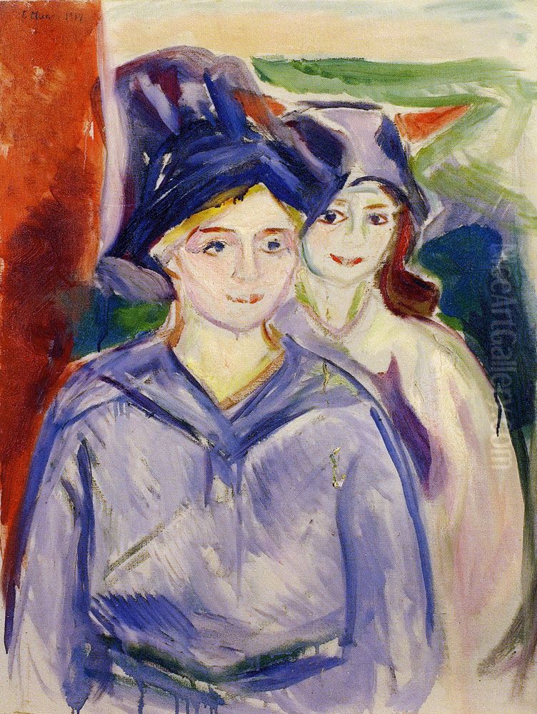 Two Models Oil Painting by Edvard Munch