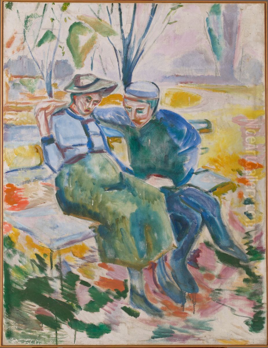 Two People on a Bench Oil Painting by Edvard Munch