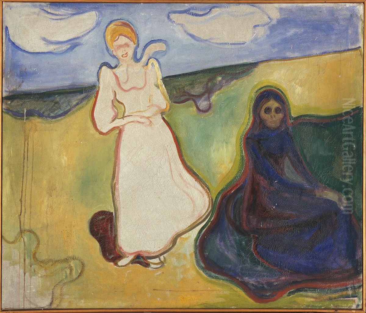 Two Women in a Landscape Oil Painting by Edvard Munch