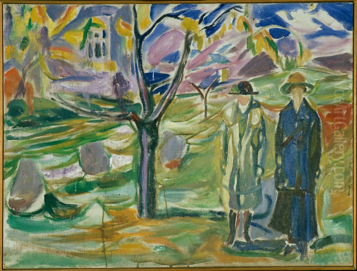 Two Women in the Garden Oil Painting by Edvard Munch