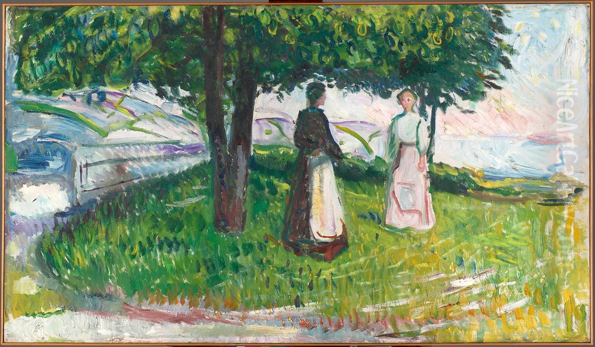 Two Women under a Tree Oil Painting by Edvard Munch