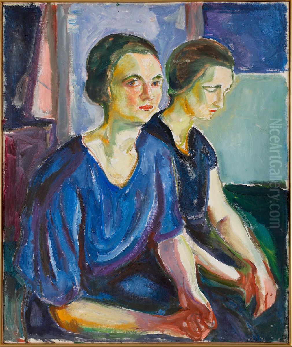 Two Women, Seated Oil Painting by Edvard Munch