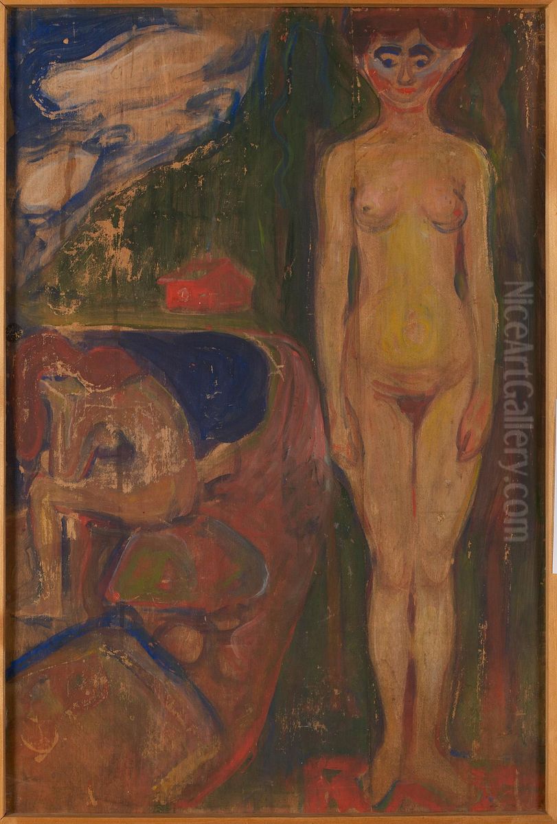 Two Women. Symbolic Study Oil Painting by Edvard Munch