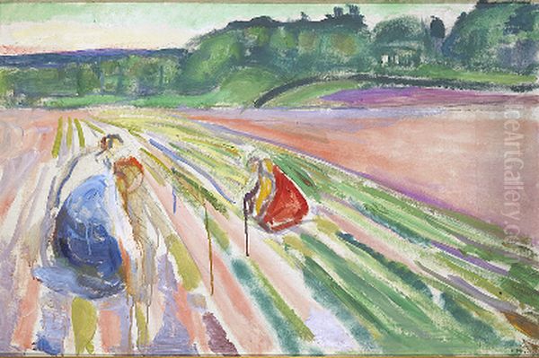 Work in the Fields Oil Painting by Edvard Munch