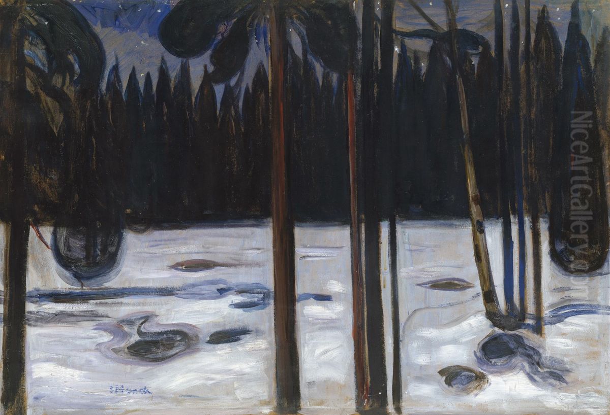 Winter Forest Oil Painting by Edvard Munch