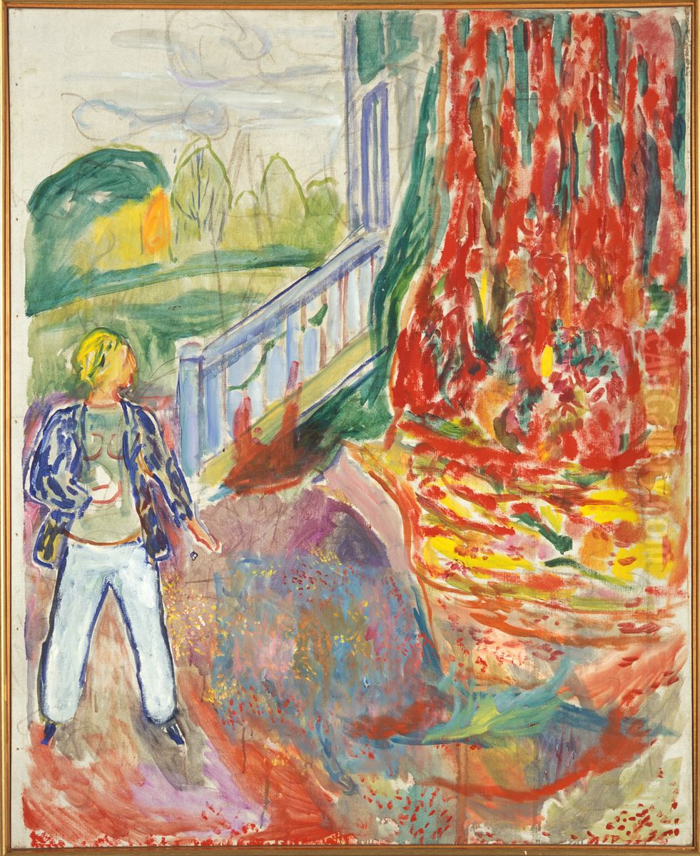 Woman by the Veranda Steps Oil Painting by Edvard Munch