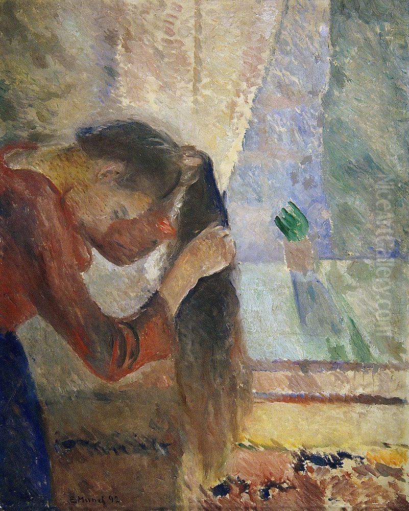 Woman Combing her Hair Oil Painting by Edvard Munch