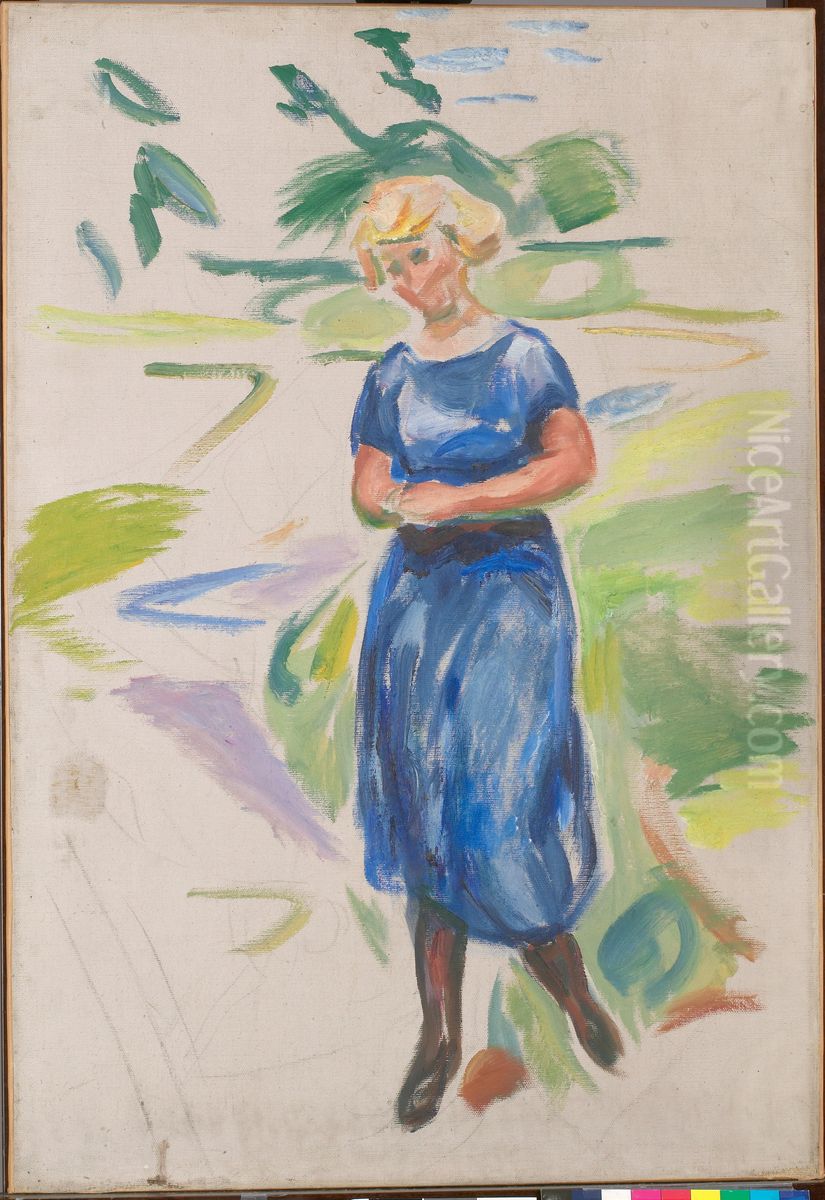 Woman in a Blue Dress Oil Painting by Edvard Munch