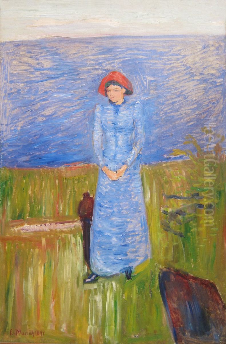Woman in Blue against Blue Water Oil Painting by Edvard Munch
