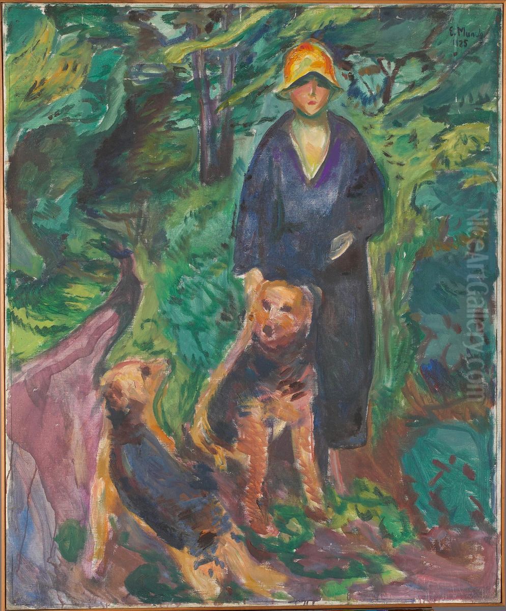 Woman with Airdale Terrier Oil Painting by Edvard Munch