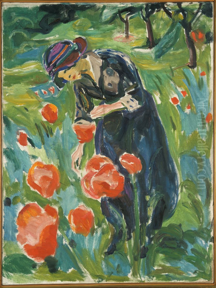 Woman with Poppies Oil Painting by Edvard Munch