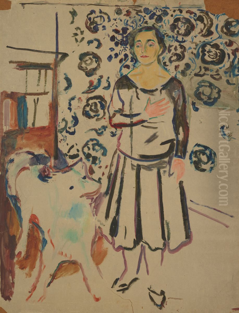 Woman with Samoyed Oil Painting by Edvard Munch