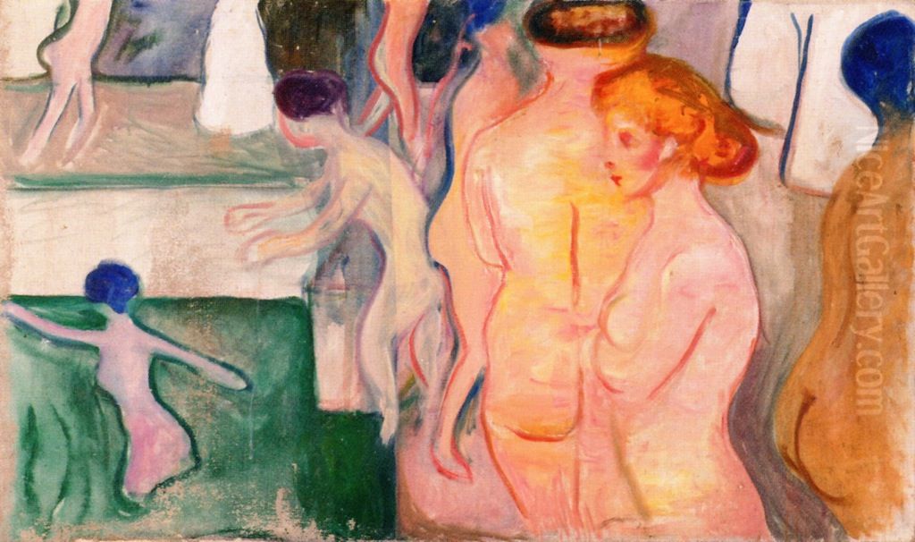 Women in a Swimming Pool Oil Painting by Edvard Munch