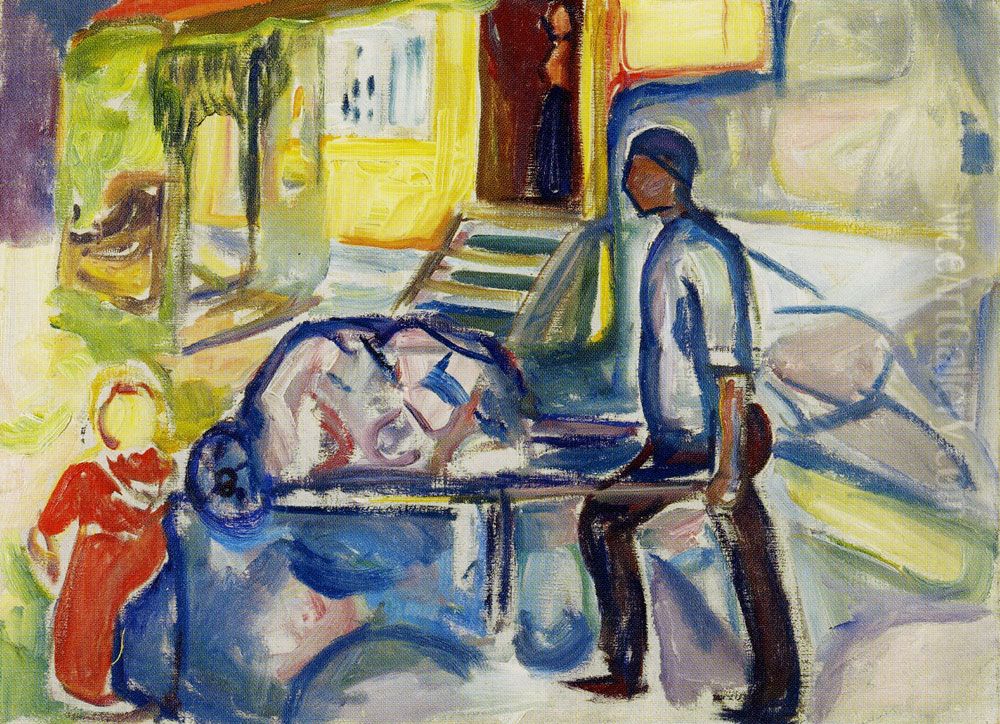 Worker with Wheelbarrow Oil Painting by Edvard Munch