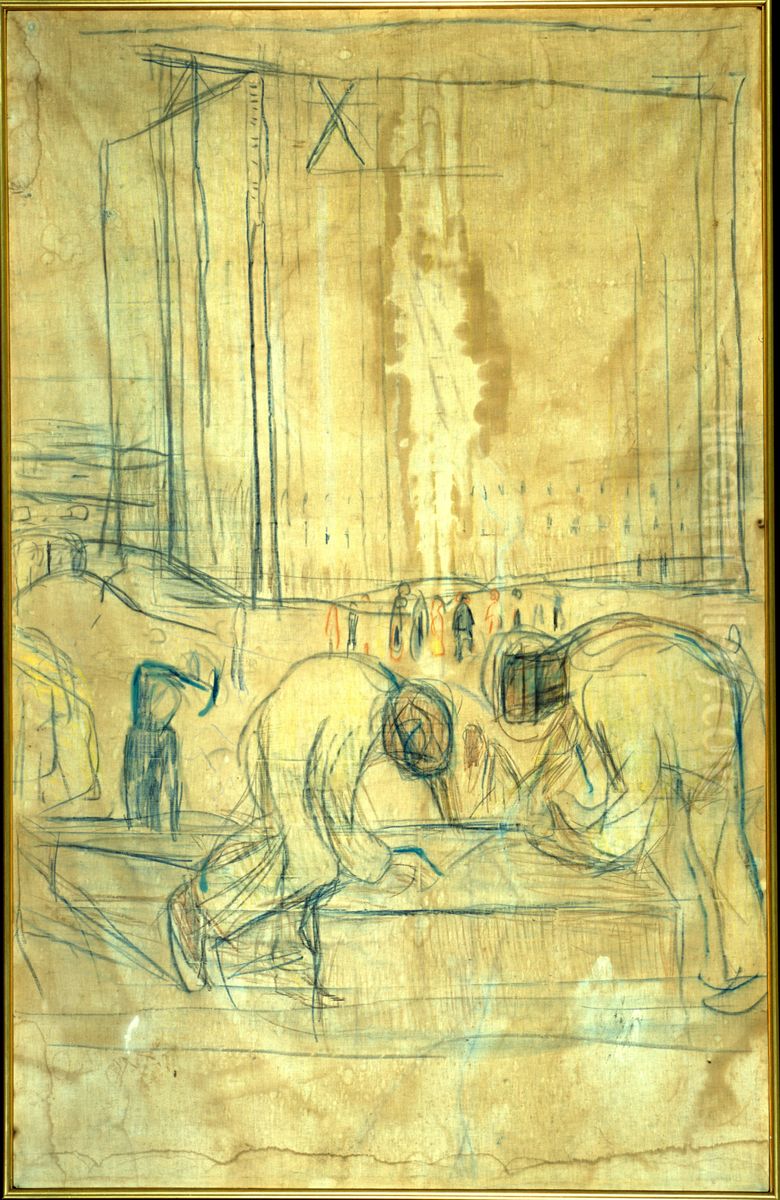 Workers on the Construction Site Oil Painting by Edvard Munch