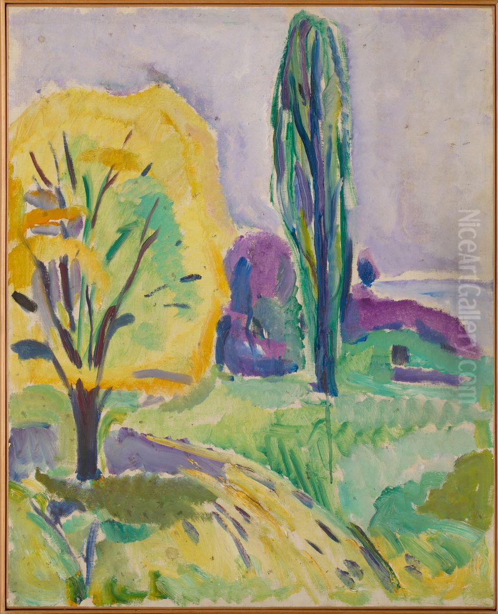 Yellow and Green Tree Oil Painting by Edvard Munch