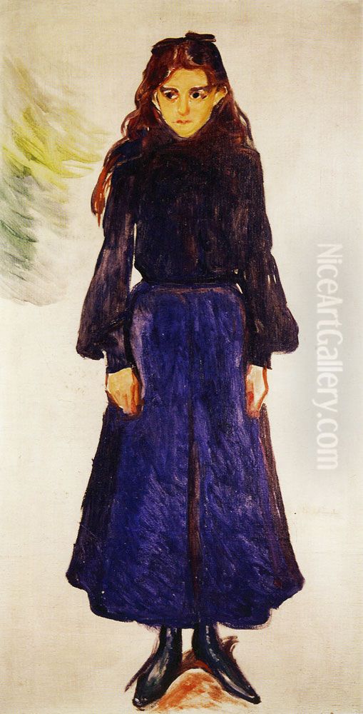 Young Girl in Blue Oil Painting by Edvard Munch