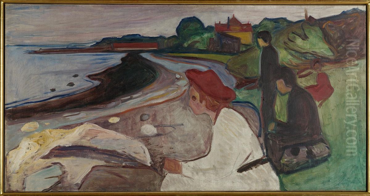 Young People on the Beach (The Linde Frieze) Oil Painting by Edvard Munch