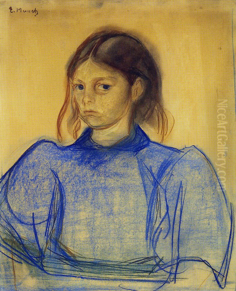 Young Woman in Blue Oil Painting by Edvard Munch
