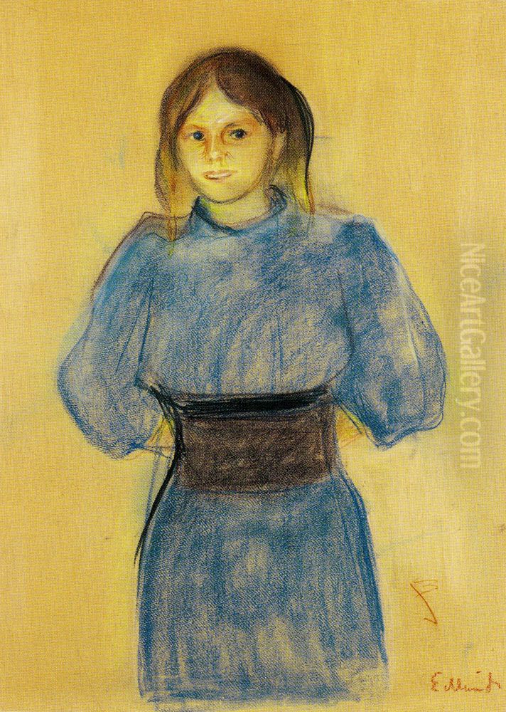 Young Woman in Blue Oil Painting by Edvard Munch