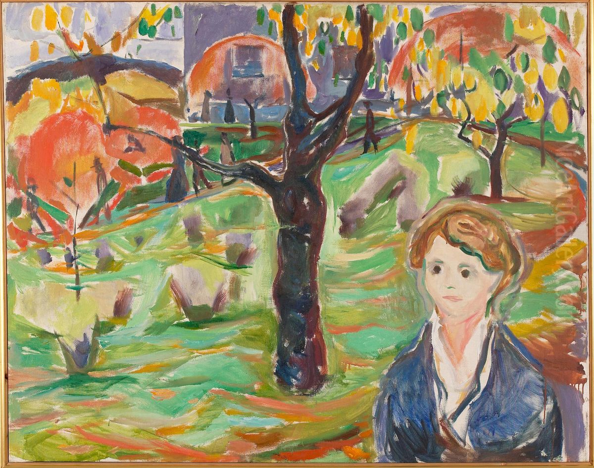 Young Woman in the Garden Oil Painting by Edvard Munch