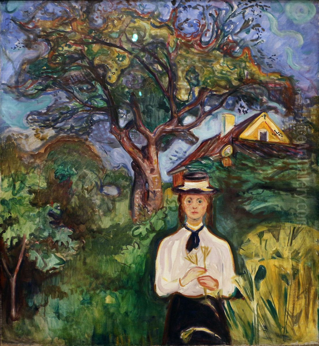 Girl Under Apple Tree Oil Painting by Edvard Munch
