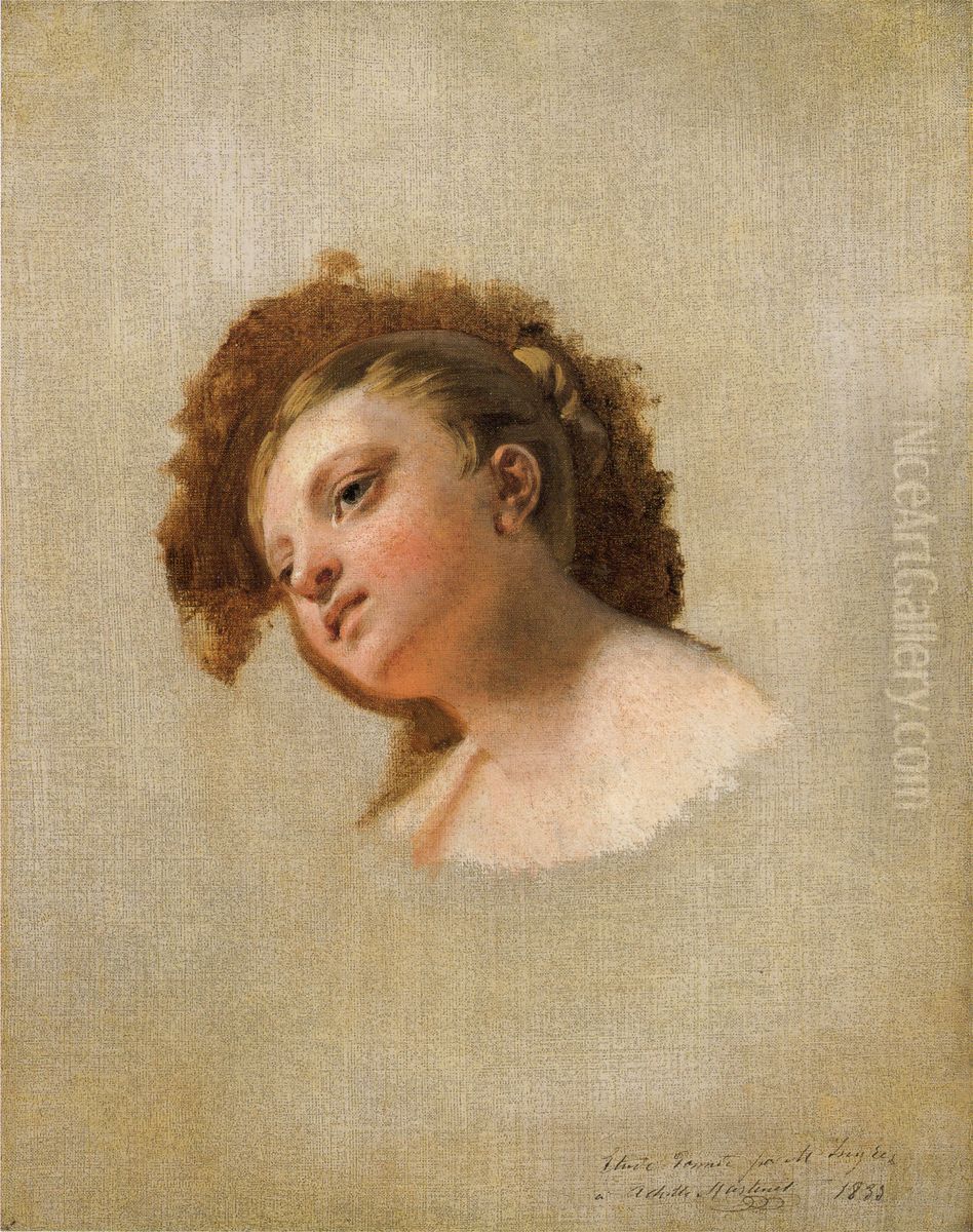 Head of a Young Woman ri ben yu: ruoi nuno tou bu Oil Painting by Jean Auguste Dominique Ingres
