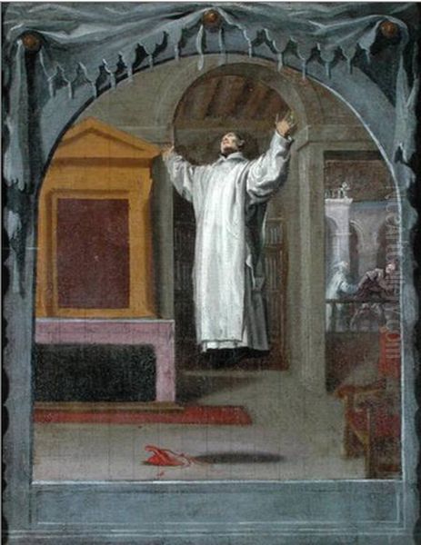 L' Extase du pere Birelle, 24e general de l'ordre de 1346 a 1361 Oil Painting by Vincenzo Carducci