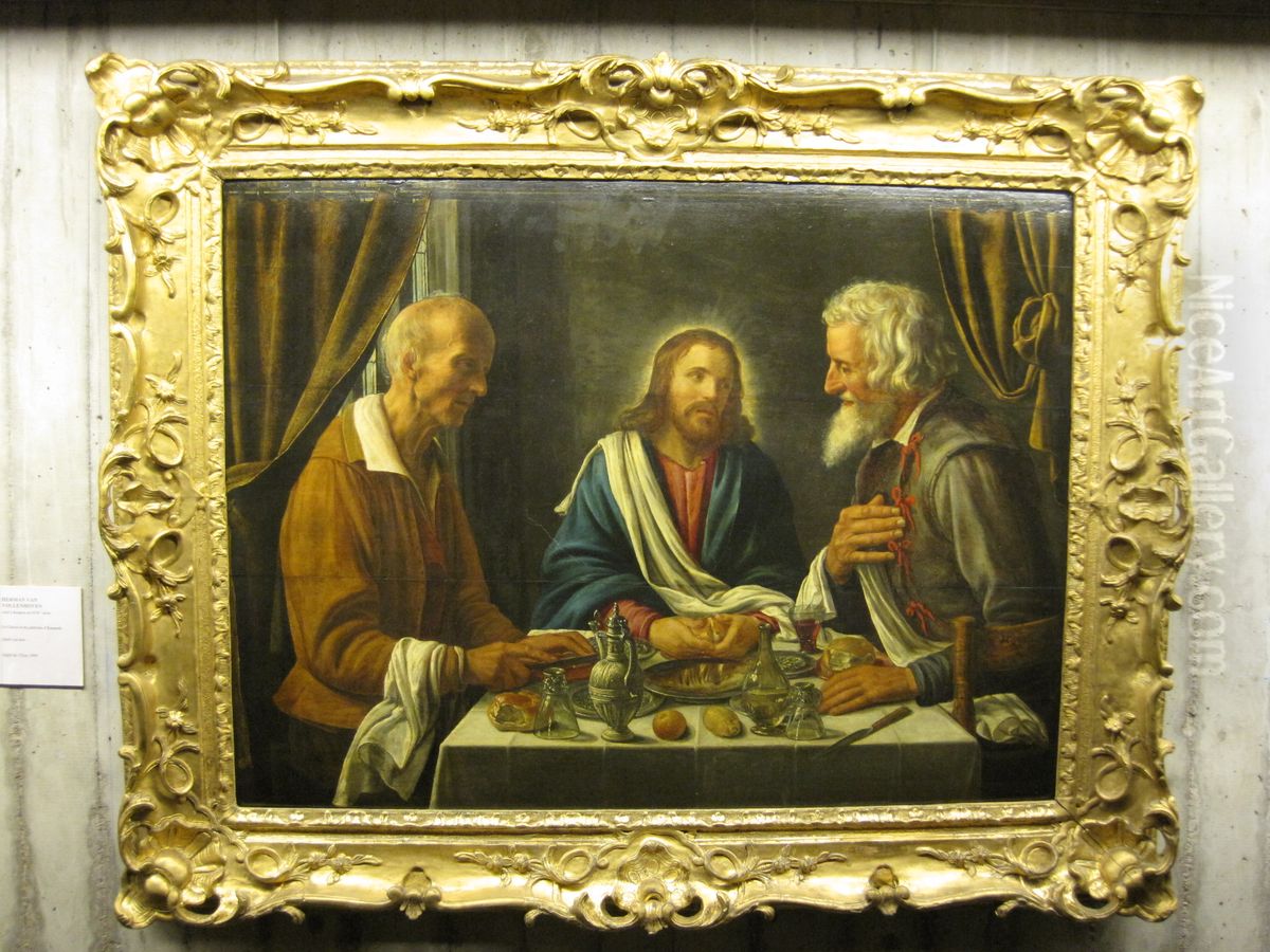 Christ and the Pilgrims at Emmaus Oil Painting by Herman van Vollenhoven