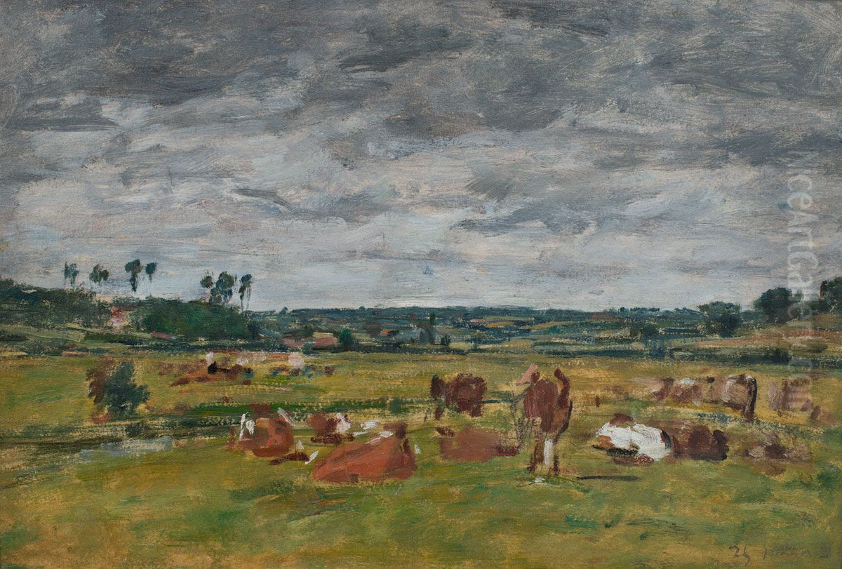 Landscape with cows Oil Painting by Eugene Louis Boudin