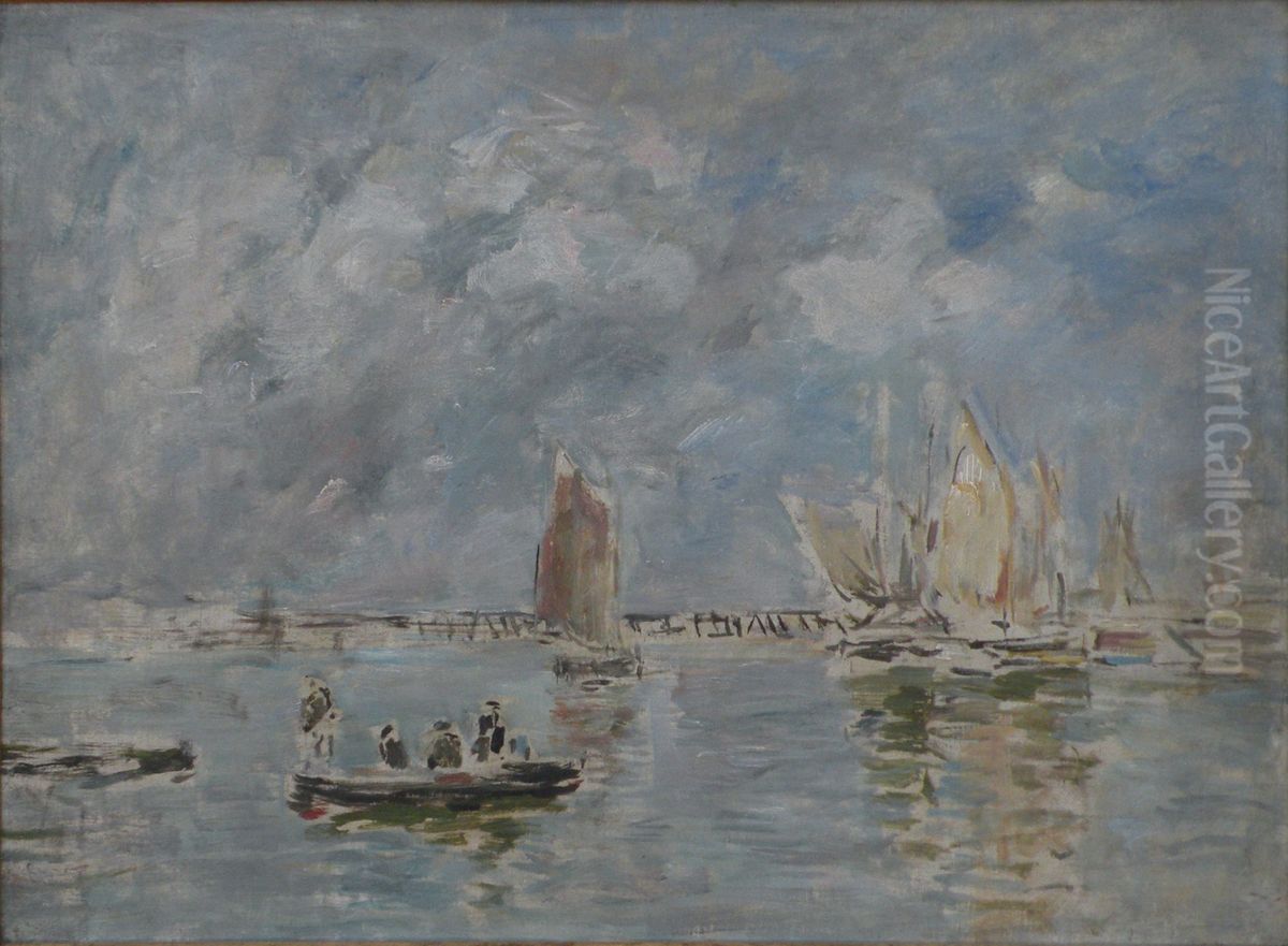 Barques et estacade Oil Painting by Eugene Louis Boudin
