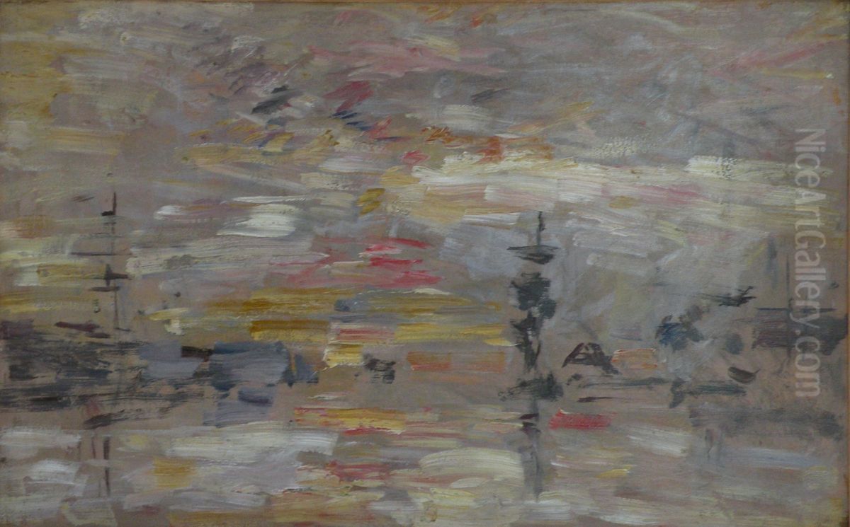 Etude de ciel sur le Bassin du Commerce au Havre Oil Painting by Eugene Louis Boudin